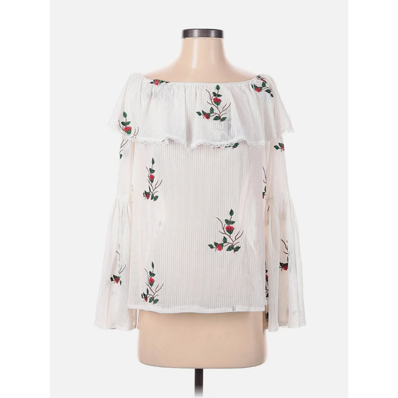 New AMT Womens Blouse Sz Small Off the Shoulder, embroidered Red Roses - Picture 1 of 5